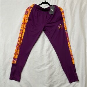 NWT Under Armour Fitted Purple & Orange Sweatpants with Zippered Tapered Leg, S
